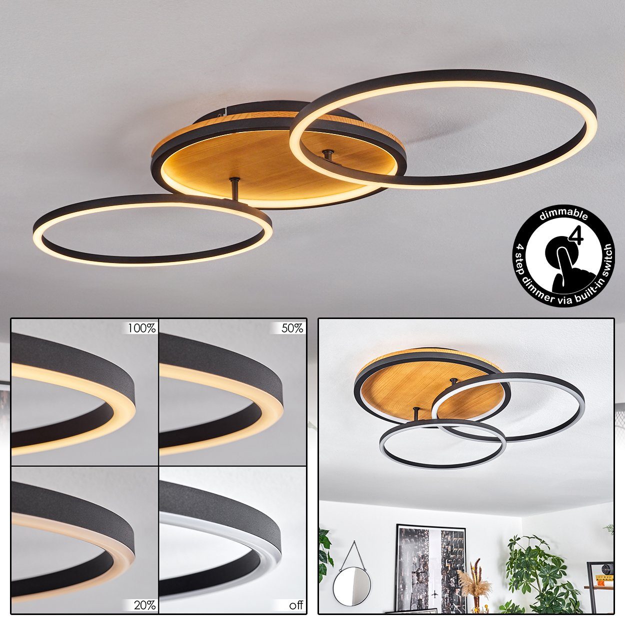 hofstein Deckenleuchte dimmbare Deckenlampe aus Metall/Holz/Kunststoff in S günstig online kaufen