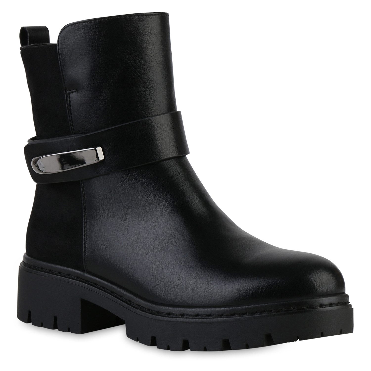 VAN HILL 841801 Bikerboots Damen Biker Boots Stiefeletten Schnallen Profil- günstig online kaufen