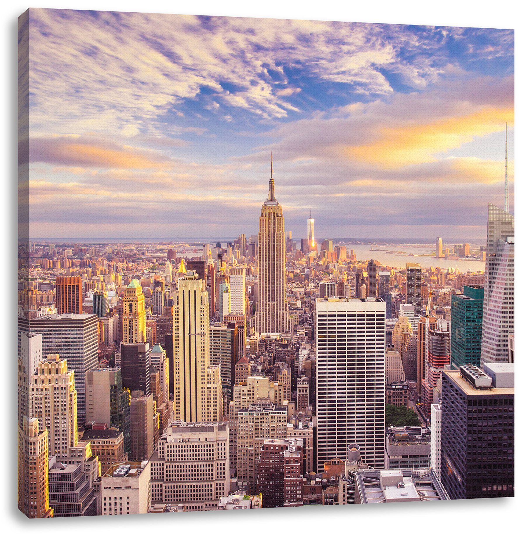 Pixxprint Leinwandbild Skyline New York Sonnenuntergang, Skyline New York Sonnenuntergang (1 St), Leinwandbild fertig bespannt, inkl. Zackenaufhänger