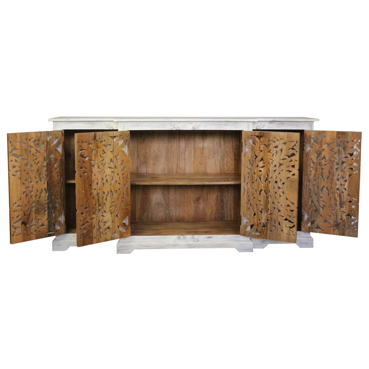 Oriental Galerie Unterschrank Weiß Whitewash Sideboard Mira Weiß 180 cm