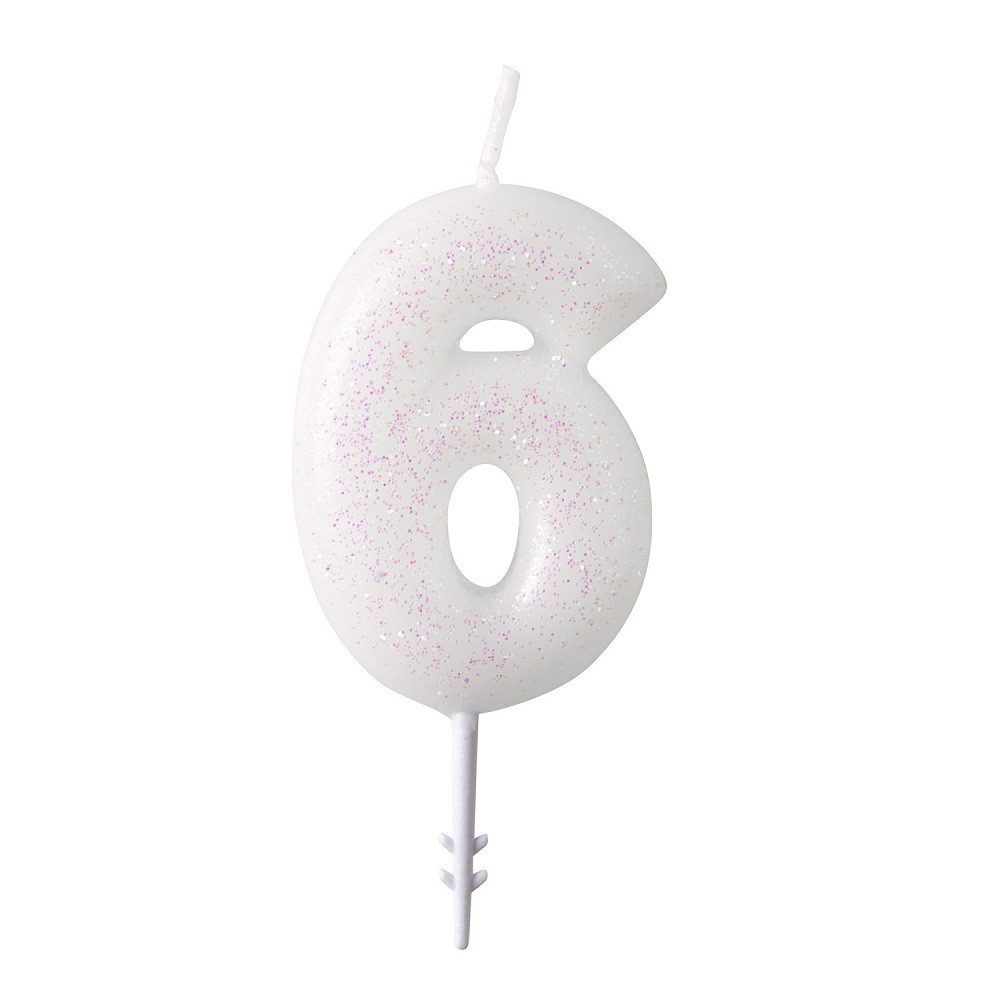 Geburtstagskerze Zahlen Geburtstagskerze Glitzer Weiß Rosa 6,5cm