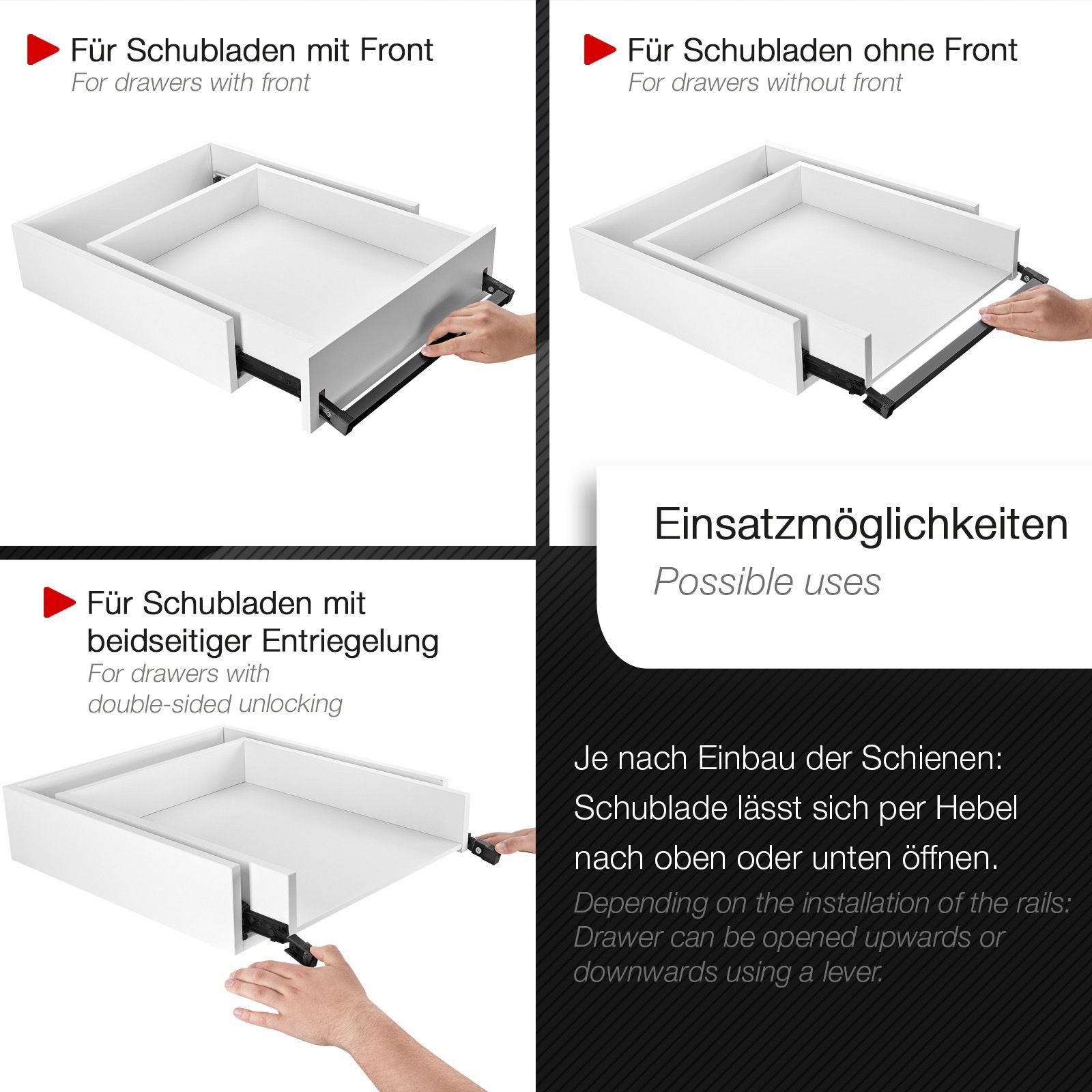 SO-TECH® Teleskop-Vollauszug Schwerlastauszug VarioSlide KV2-100-H53-EH mit Lock-in/out, 110 cm, 100 kg, schwarz, für Servicefahrzeuge / Maschinenbau