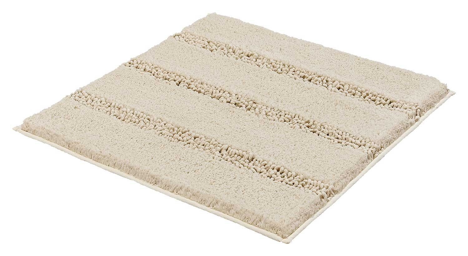 Badematte MONROVIA, 60 x 60 cm, Beige, Gestreift, Höhe 23 mm, rutschhemmend beschichtet, fußbodenheizungsgeeignet, Polyester, rechteckig