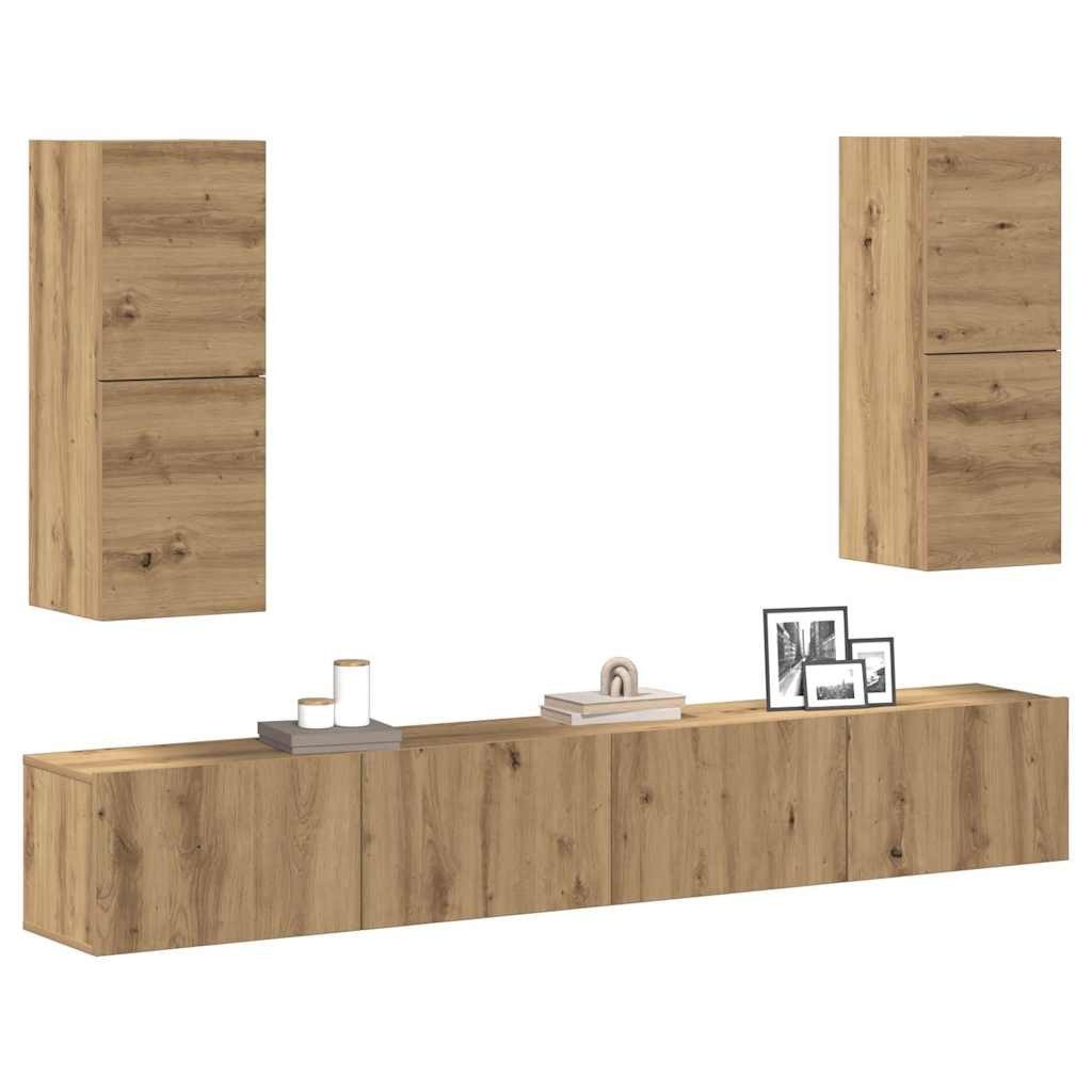 vidaXL Schrankmodule 4-tlg. TV-Schrank-Set Wandmontage Artisan-Eiche Holzwerkstoff