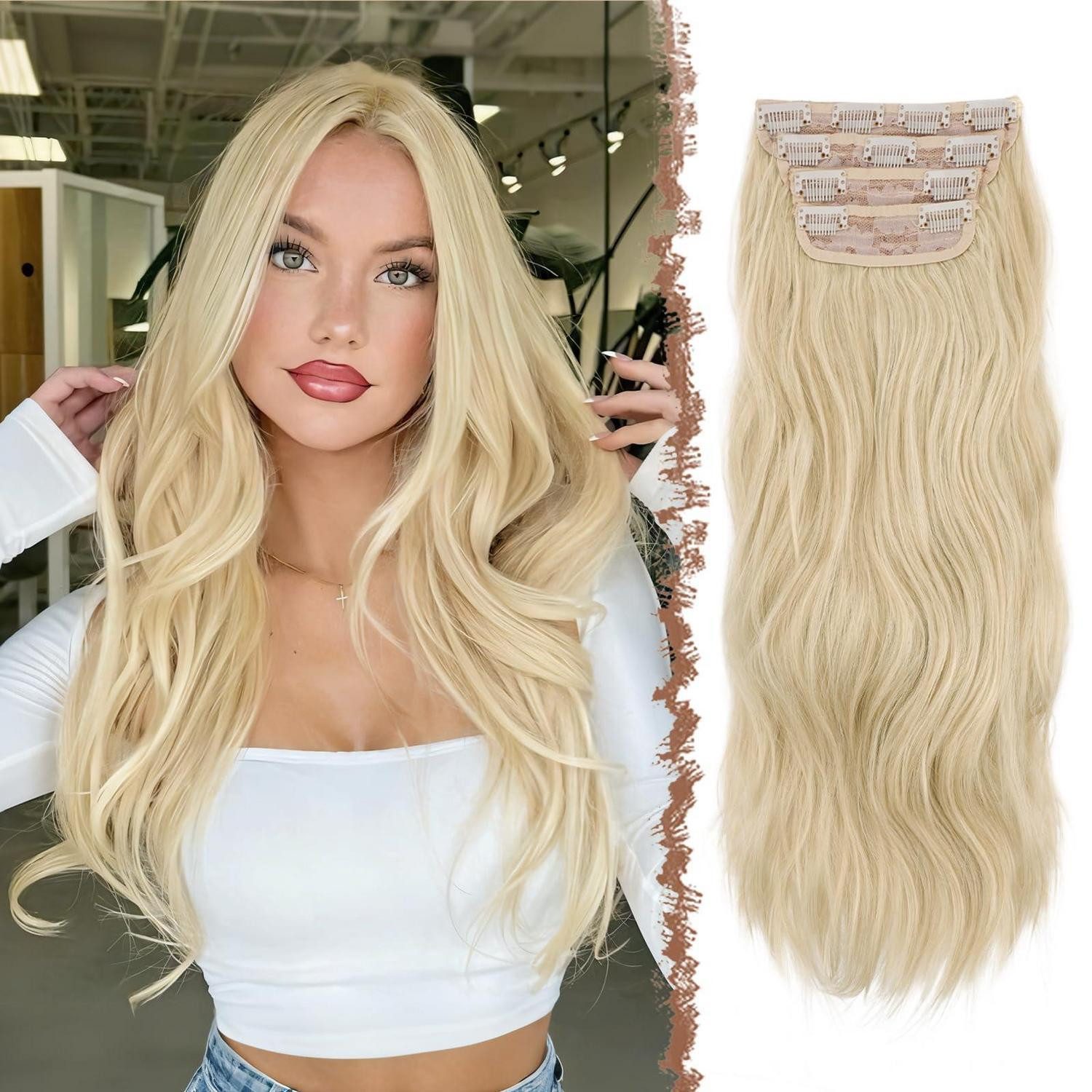 LuxusKollektion Kunsthaar-Extension Clip in Extensions Kunsthaar 4 Stücke 24.60# Platinblond 50 cm