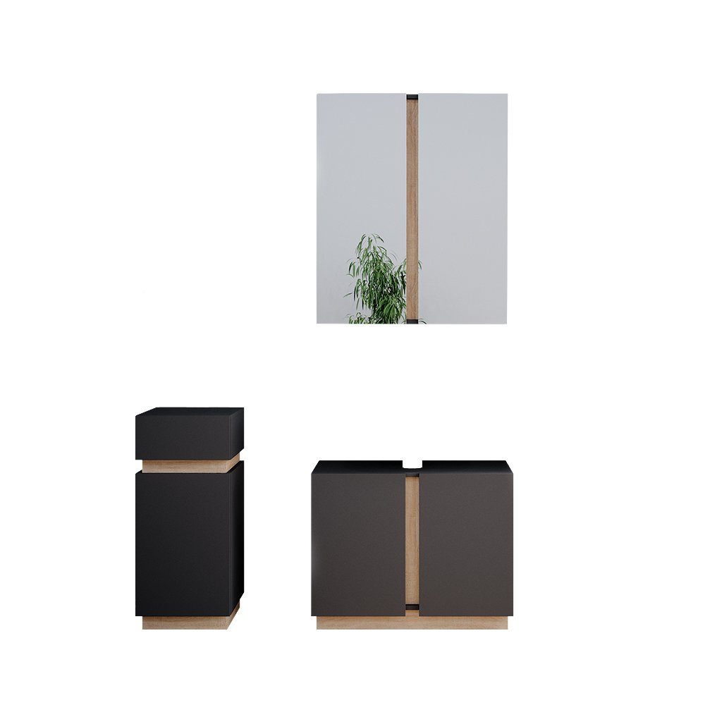 Vicco Badmöbel-Set Gloria, Anthrazit/Sonoma, 3 Teile, günstig online kaufen