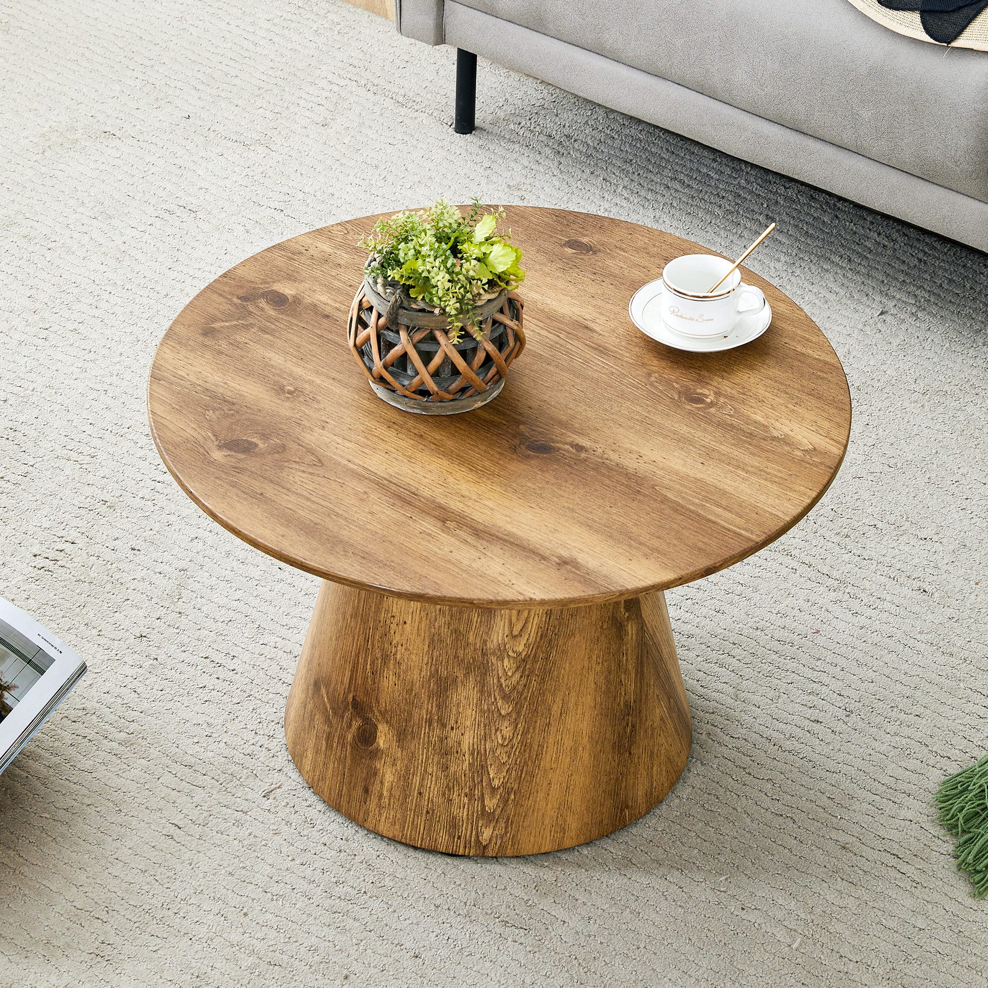 STILVORA Couchtisch runder Wohnzimmertisch Kaffeetisch in Naturholzoptik (Sofatisch mit hochwertiger Holzdekorfolie, 1-St., Stabile Tragkraft, Kompakt und raumeffizient), als Beistelltisch, Nachttisch, kleiner Teetisch auf dem Balkon