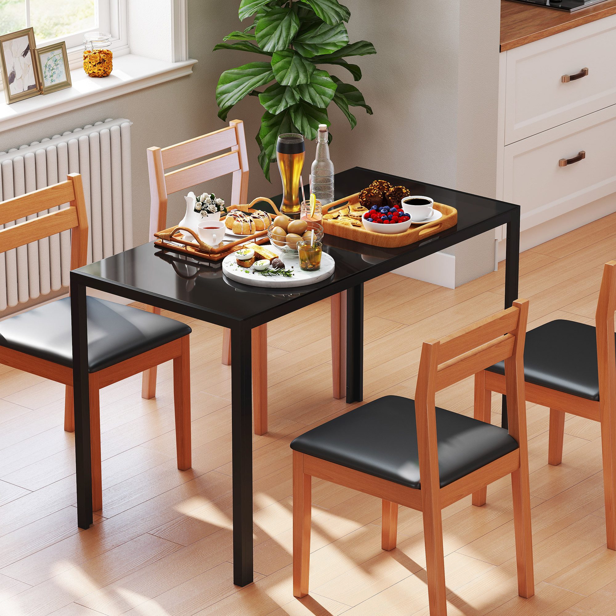 HOMCOM Esstisch Glas mit Metallbeinen für 4 Personen Esszimmertisch (120 x 60 cm Küchentisch, 1-St., moderner Tisch), für Küche, Esszimmer Wohnzimmer Schwarz