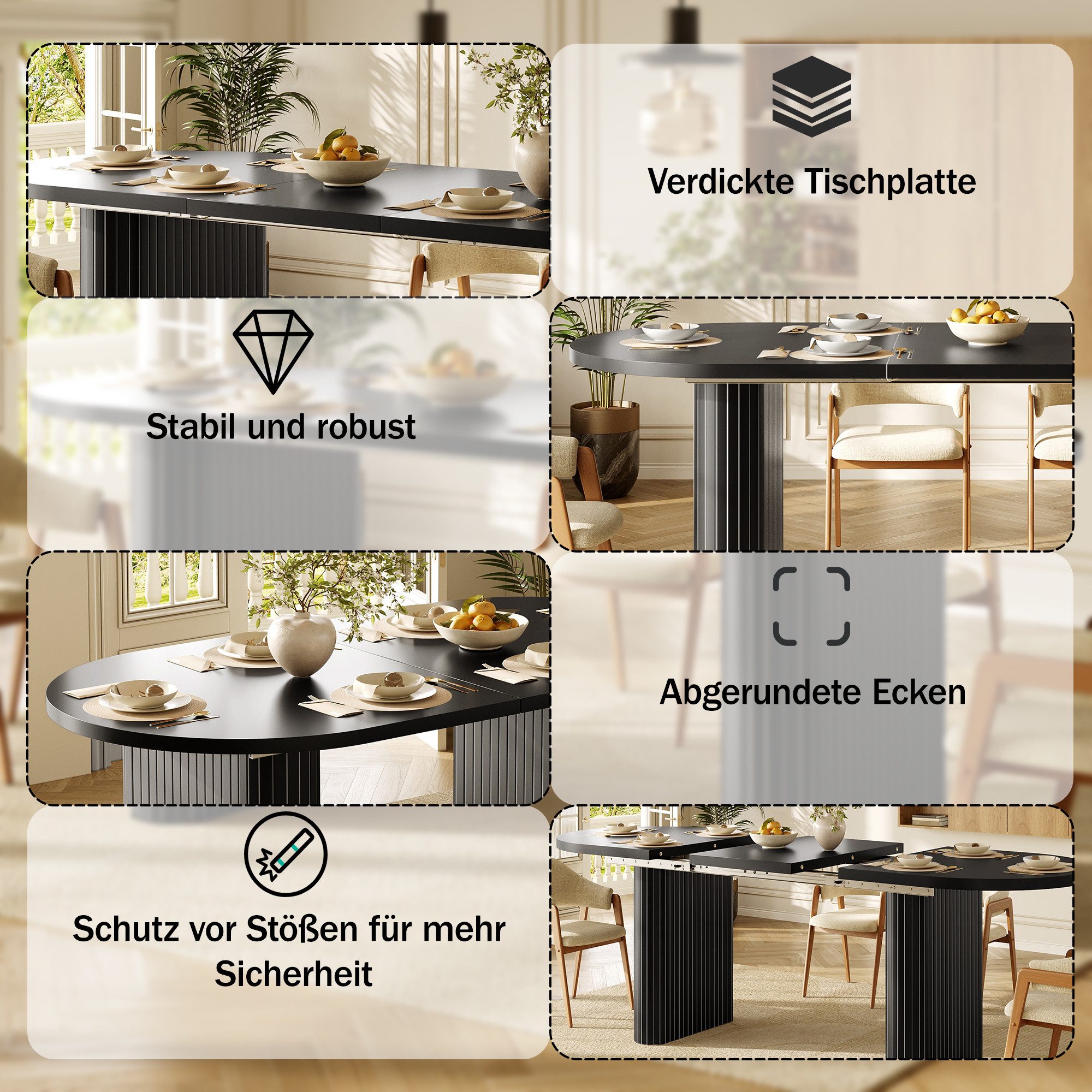 i@home Esstisch 120-160cm Ovale Esstisch für 6-8 Personen, ausziehbarer Esstisch, ovaler Holztisch mit vertikaler Struktur, belastbar bis 60kg, 3 Farben