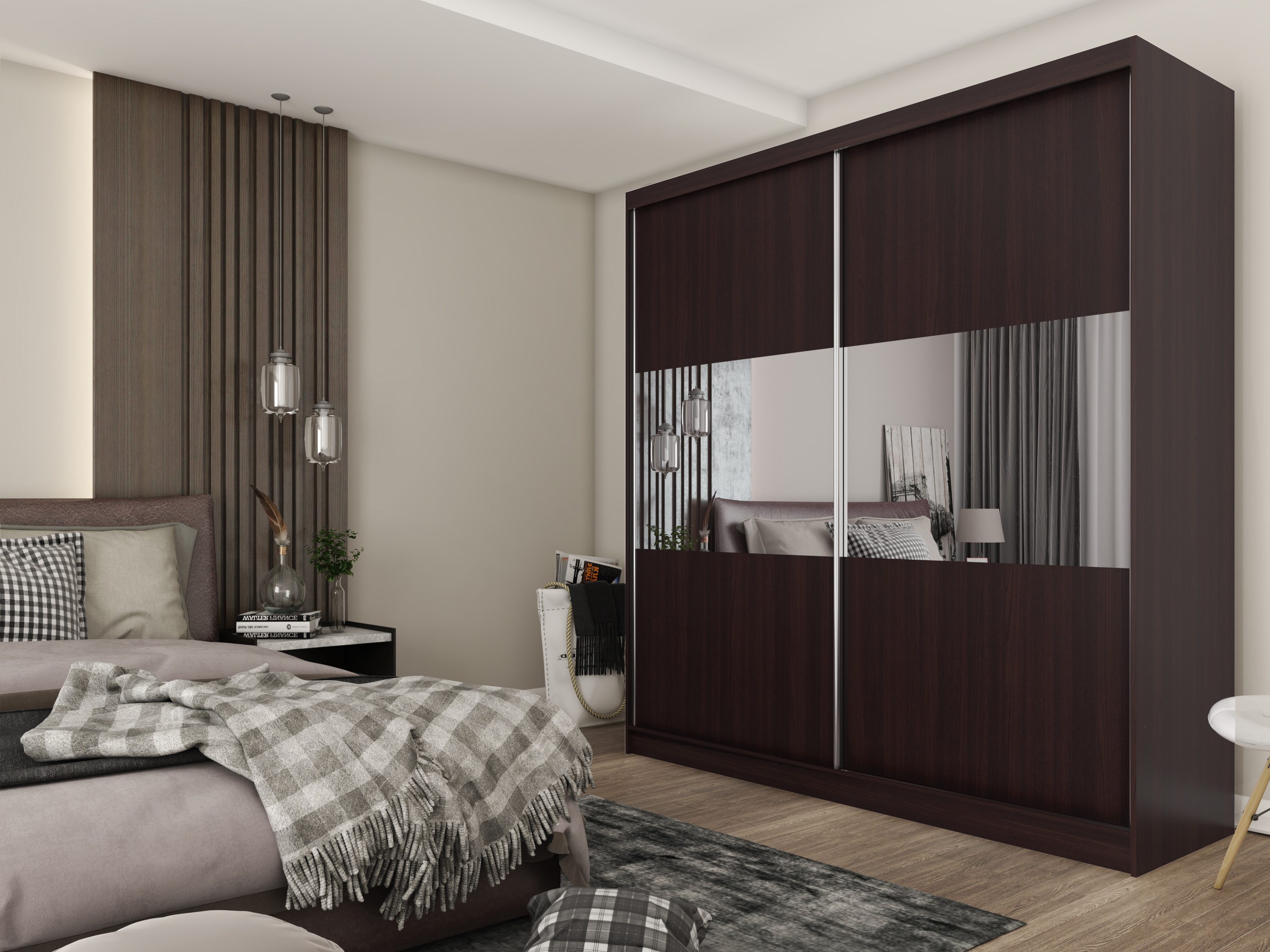 Masseno Schwebetürenschrank ROSALIA 200 cm Kleiderschrank mit Spiegel 2 Türen Wenge
