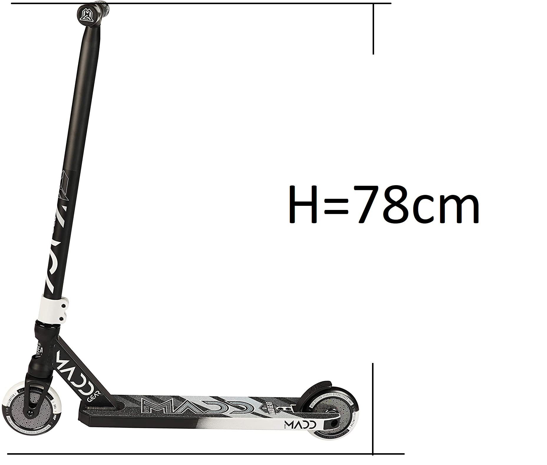 Pro H=78cm Gear Madd Stuntscooter Madd Kick (23414) Stunt-Scooter schwarz/silber MGP