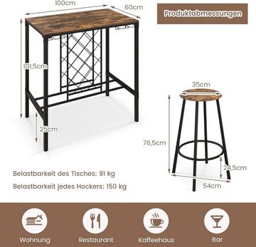 KOMFOTTEU Sitzgruppe Bartisch, (Set, 5-tlg), mit Weinregal & Glashalter