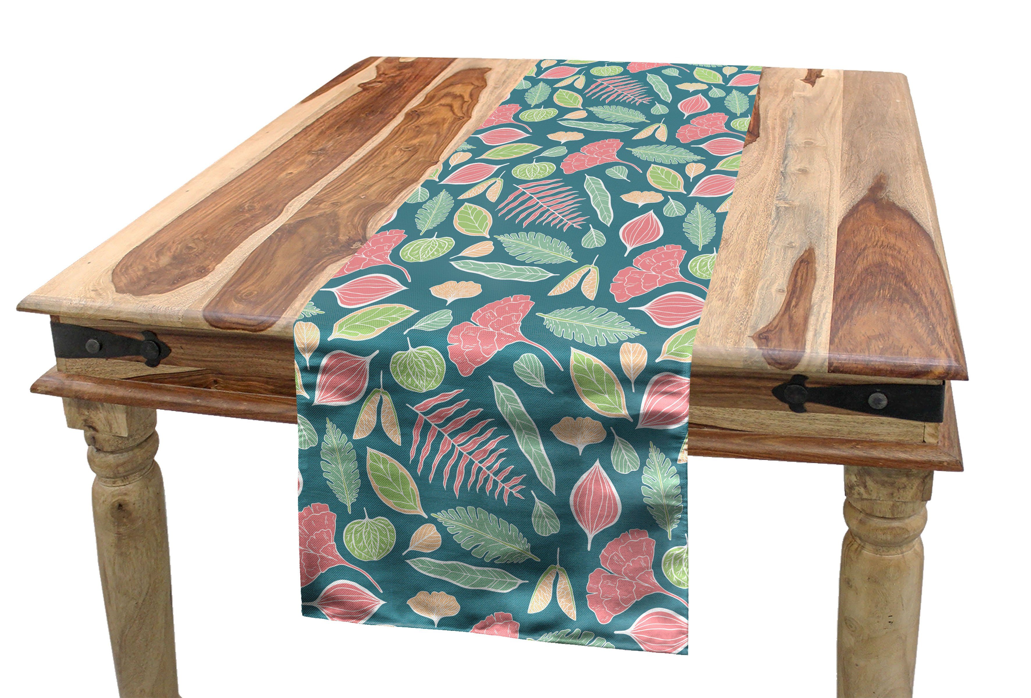 Abakuhaus Tischläufer Esszimmer Küche Rechteckiger Dekorativer Tischläufer, Botanisch Pastell Verschiedene Blätter