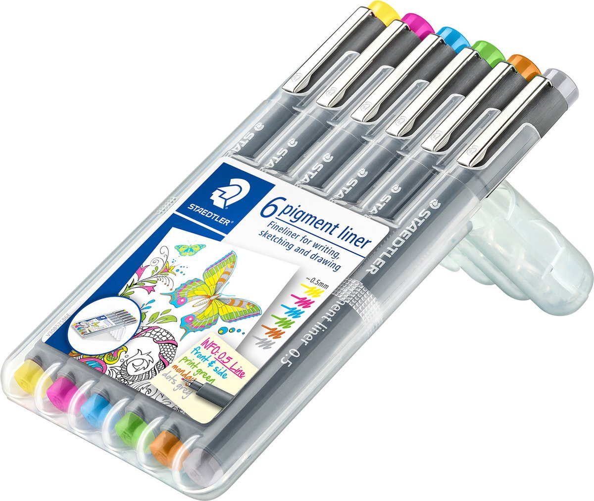 STAEDTLER Fineliner pigment liner Box 6 Farben 0,5 mm, (Set, 1-tlg)