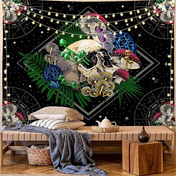 Wandteppich Wandteppich Baum des Lebens Wandtuch Lebensbaum Schwarz Weiß Tapestry, CALIYO, Höhe: 130 mm, Wandtücher Wandbehang Wanddeko Wandkunst für Zimmer (150 x 130cm)
