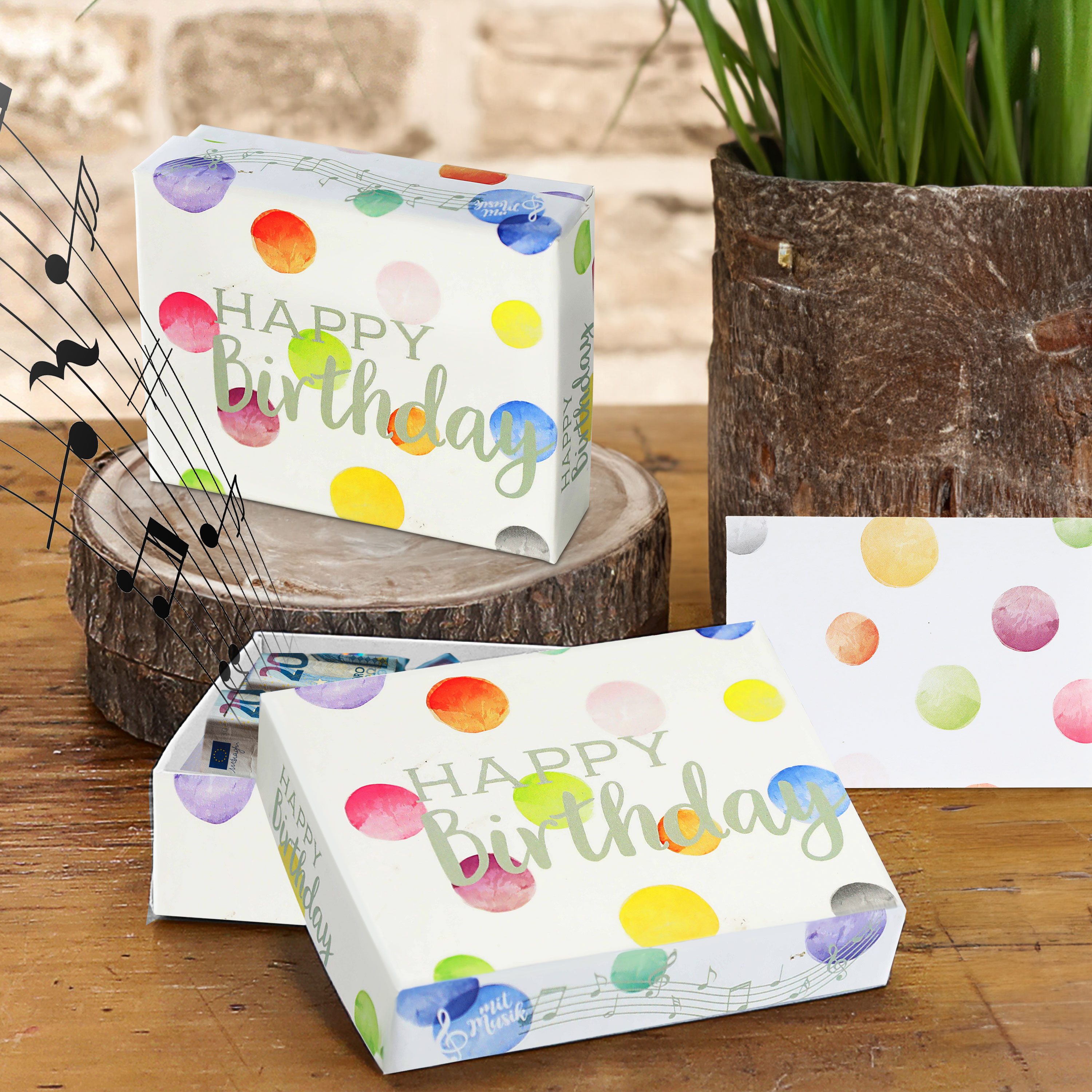 CEPEWA Geschenkbox Geschenkbox Musik 'Happy Birthday' 9,5x7x3,5cm weiß bunt Karton – Bild 3 von 5