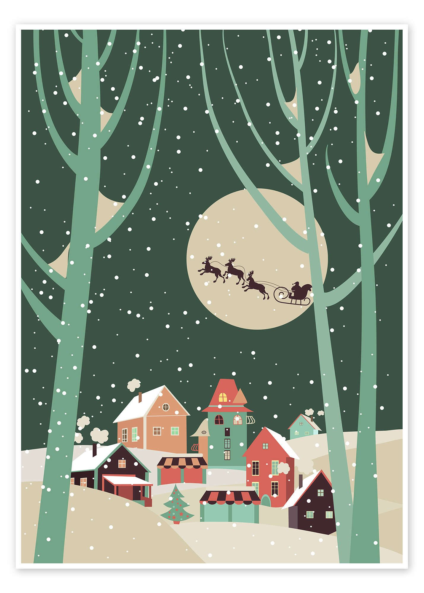 Posterlounge Wandbild Weihnachtsnacht, Kidz Collection, erhältlich als Poster, Leinwandbild, Wandsticker oder Acrylglasbild