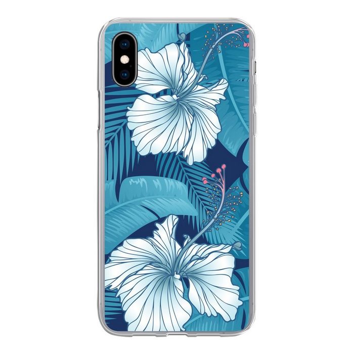 MuchoWow Handyhülle Tropisch - Blumen - Blau Handyhülle Apple iPhone Xs Smartphone-Bumper Print Handy