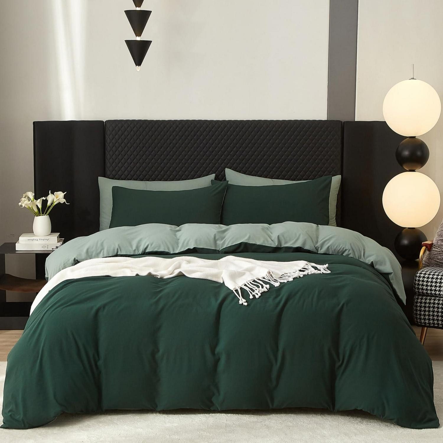 LuxusKollektion Bettwäsche Bettwäsche Set 155x220cm Salbeigrün Uni 3tlg