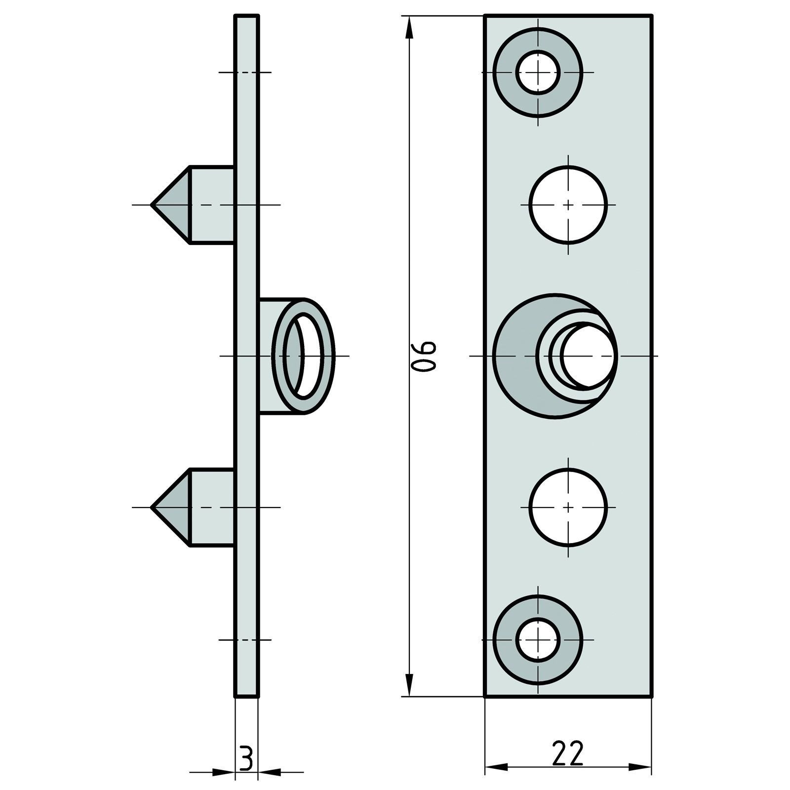 BASI Türbandseitensicherung BASI® 2x Bändersicherung mit 2 Zapfen 90x22mm BSA90 Typ 9552-0001, 2 Zapfen verzinkt BSA90 90x22mm Typ 9552-0001