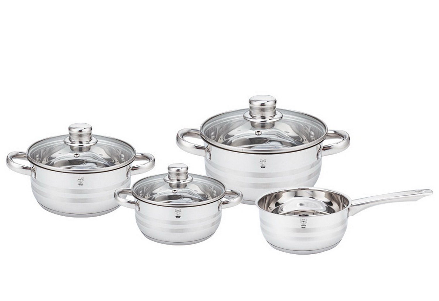 Gustav Voss Topf-Set Kochtopfset NEAPEL Edelstahl Topfset Kochtopf, Edelstahl (Kochset, 7-tlg., 4 Töpfe + 3 Glasdeckel), Induktion Literskala spülmaschinengeeignet