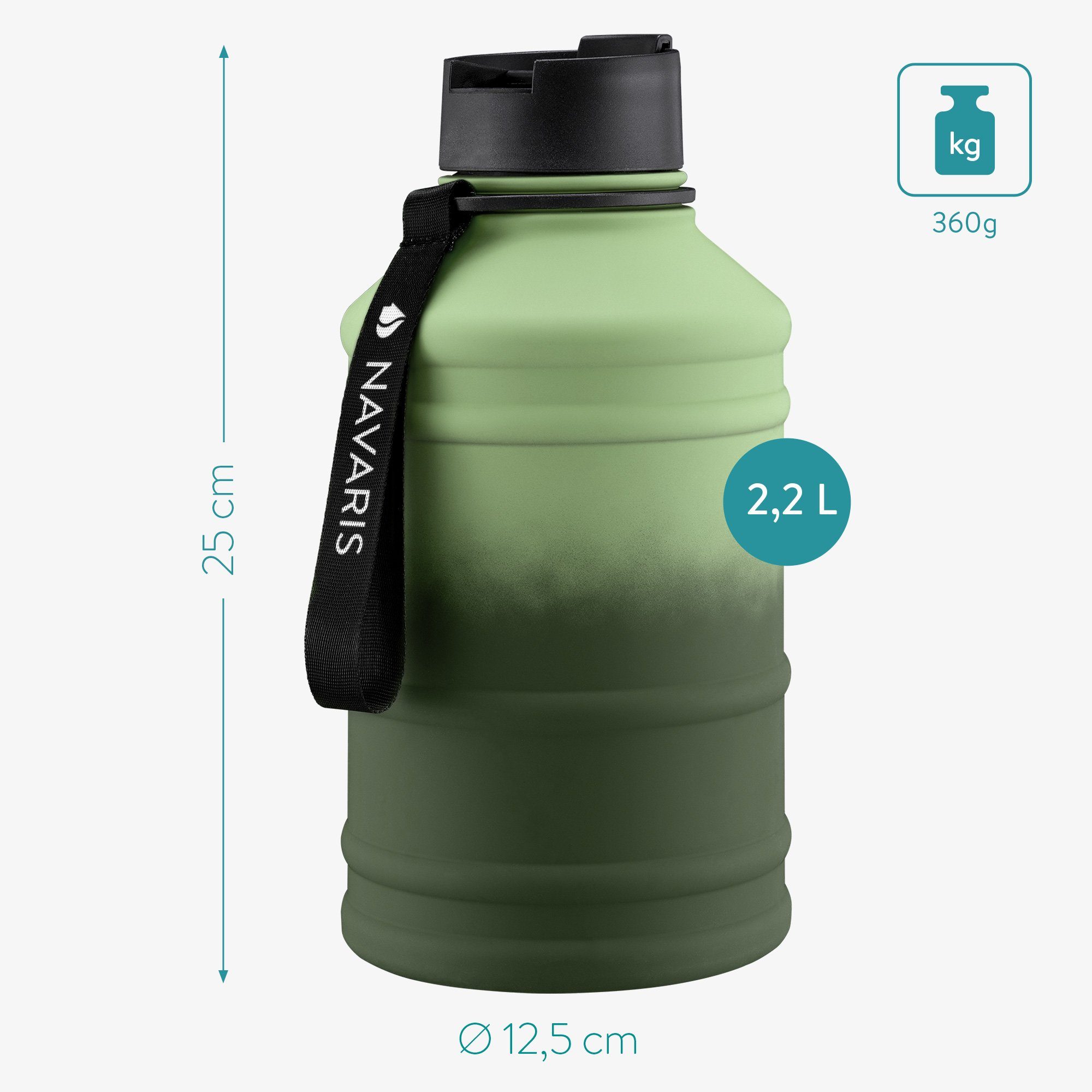 Navaris Trinkflasche - Gym - - 2,2L Trinkflasche Flasche BPA-frei Edelstahl XXL Fitness Grün