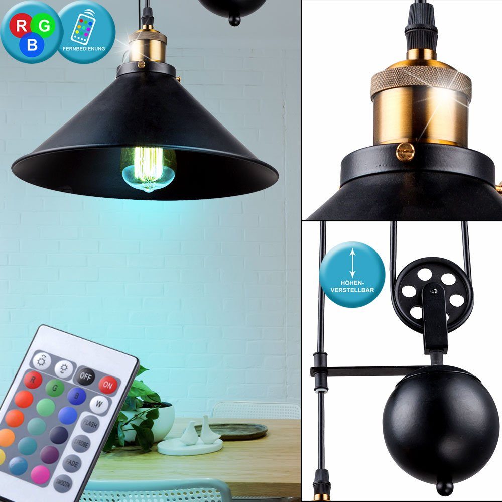 etc-shop LED Pendelleuchte, Leuchtmittel inklusive, Warmweiß, Farbwechsel, LED RGB Pendel Decken Leuchte Flaschenzug Hänge Lampe DIMMER