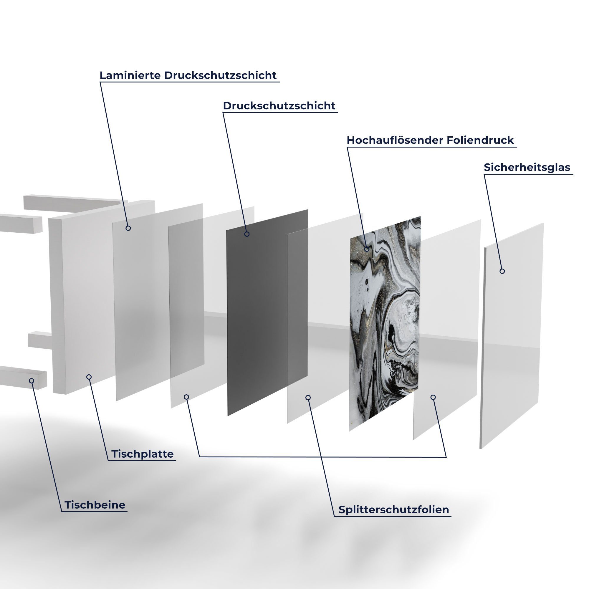 DEQORI 'Aufwendiger Marmordekor', modern Glas Weiß Glastisch Beistelltisch Couchtisch