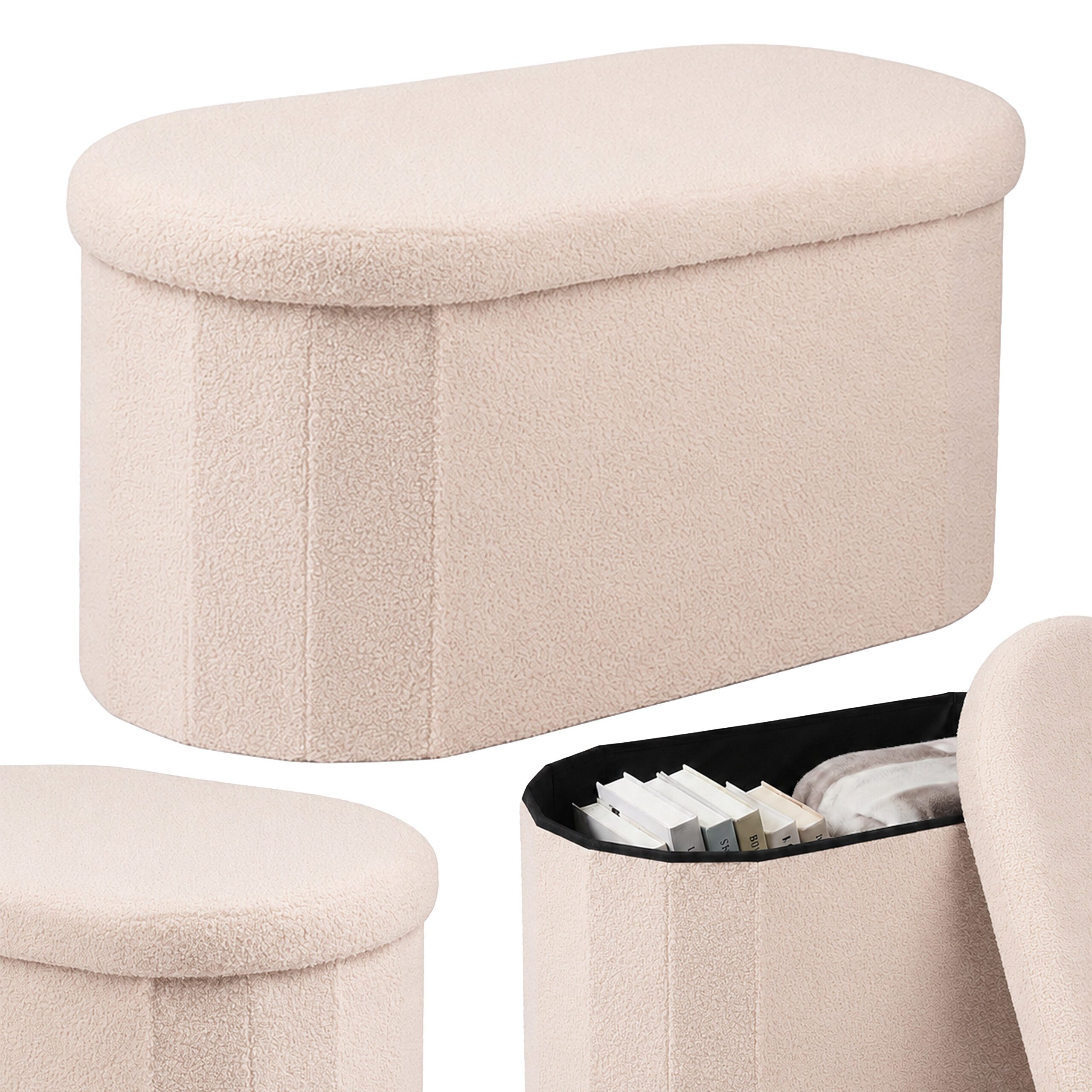 relaxdays Sitztruhe Sitzbank aus Teddystoff, Beige