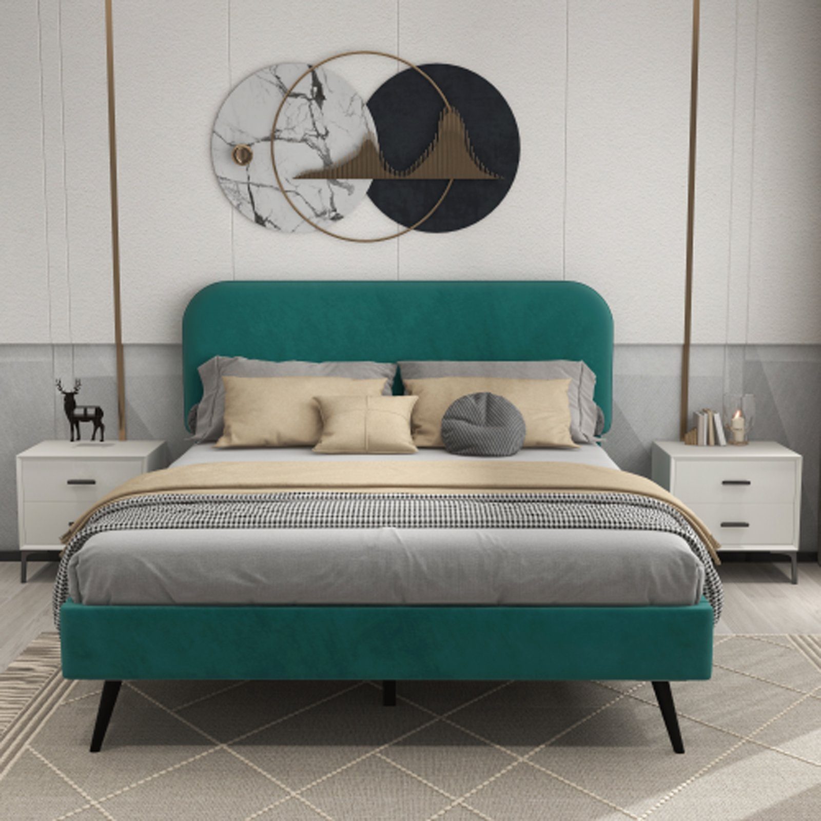 Schlafkomfort Polsterbett,Nachttisch grün,140x200cm Schlafzimmer-Set SEEZSSA (Mit/ohne Matratze), Betthocker, mit und Schlafzimmer-Set Modernes Doppelbett Design Samt