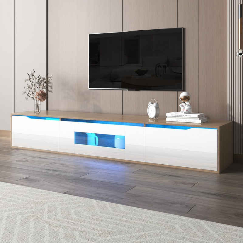 Merax Lowboard mit LED und Klapptüren, freistehend/hängend, TV-Board Landhausstil, TV-Schrank, Fernsehtisch, Breite:180cm