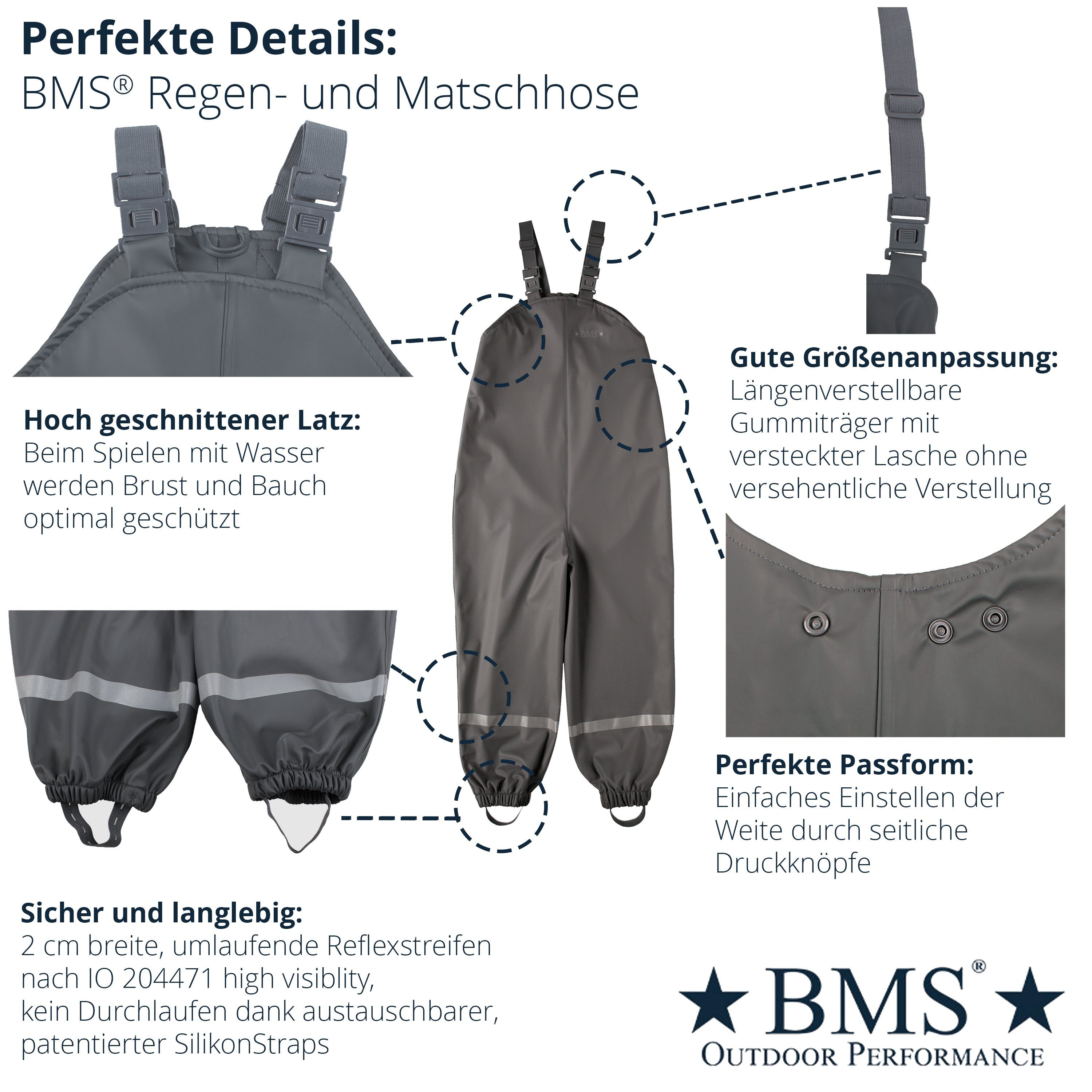 BMS Regen- und Matschlatzhose Räuberwald 100% wasserdichte Regenlatzhose OekoTex zertifiziert