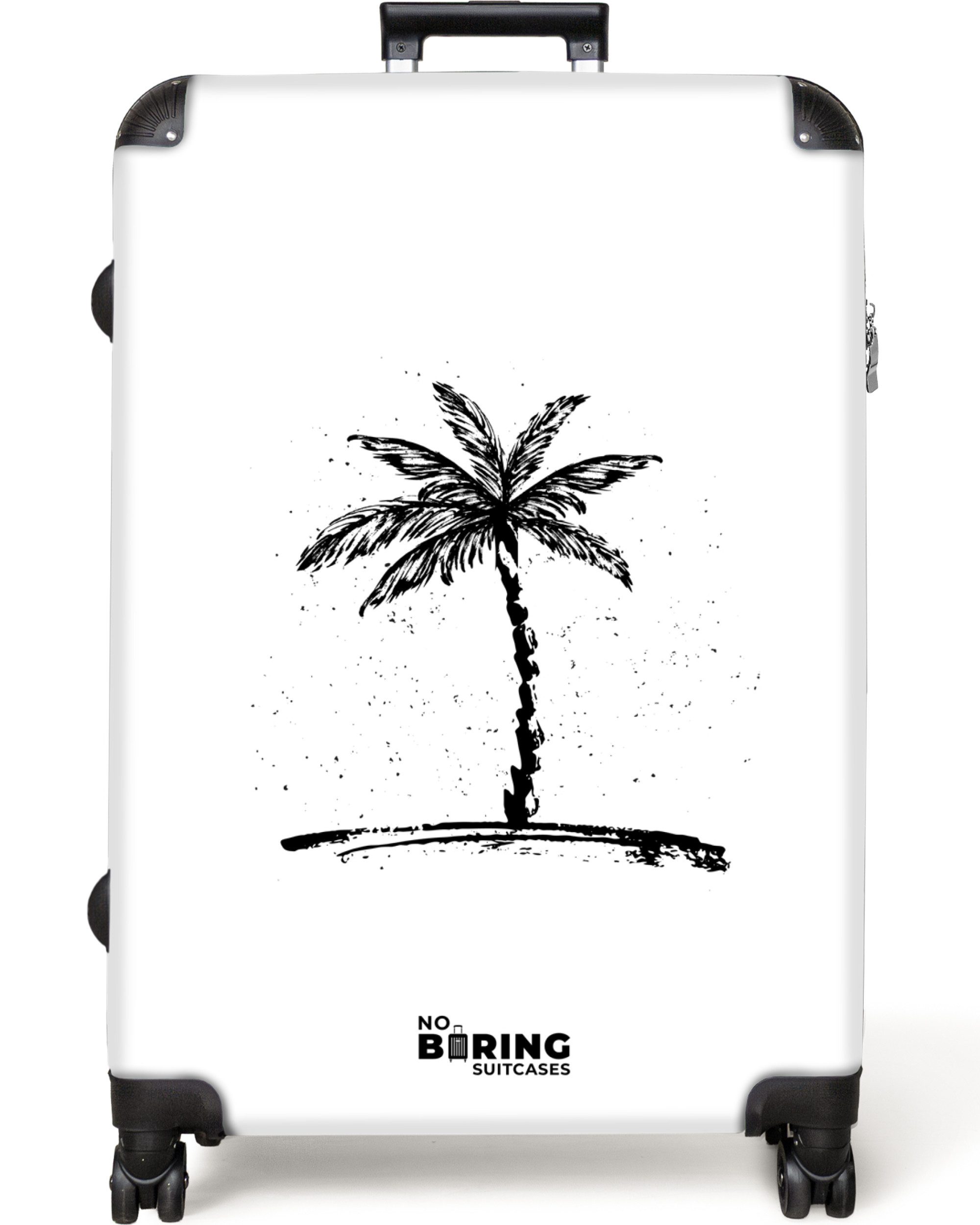 NoBoringSuitcases.com© Hartschalen-Trolley Weiß mit schwarzer Palme günstig online kaufen