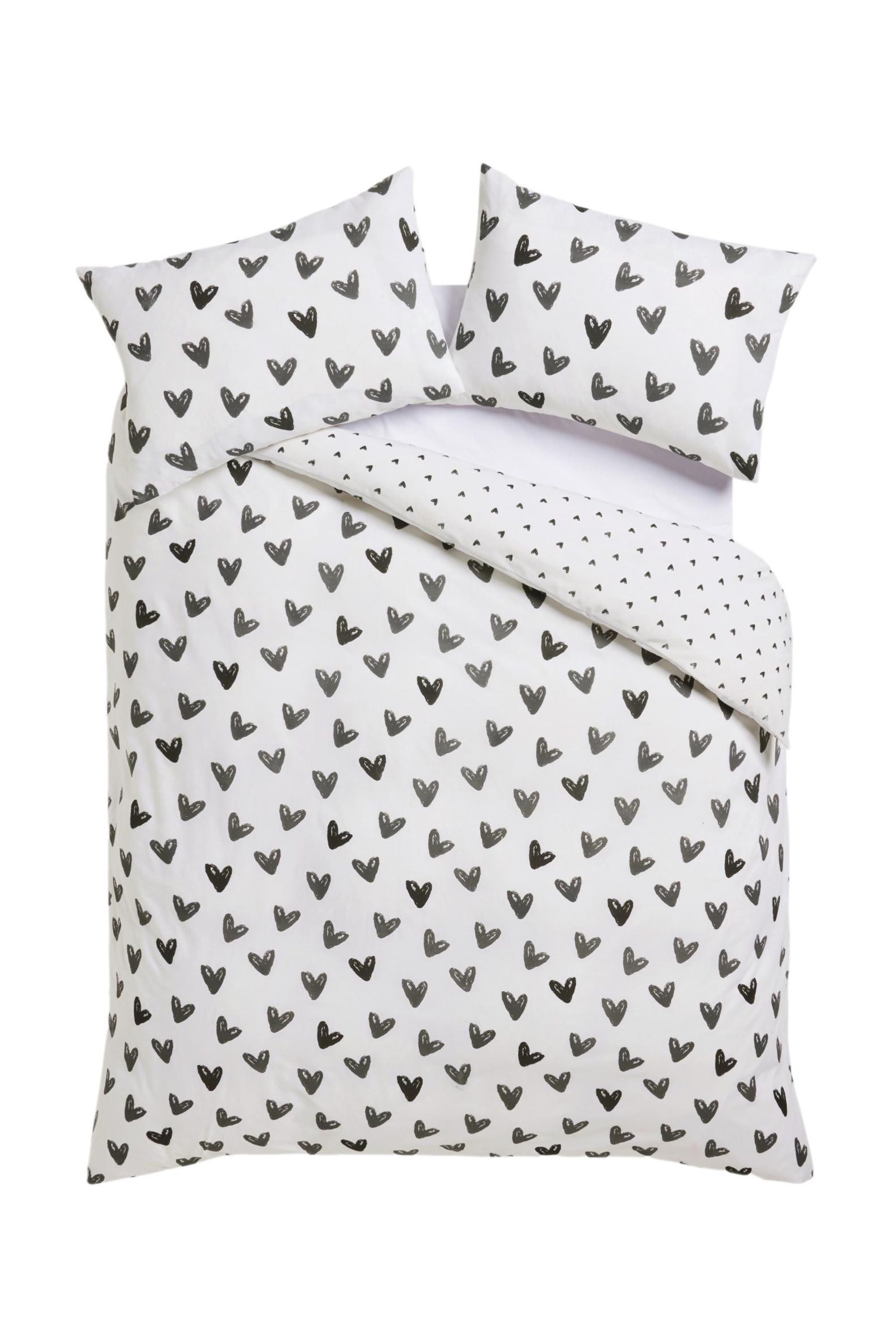 Next Bett-Set Wendbarer Bettbezug und Kissenbezug mit Herzmotiv, Bezug: Polyester (recycelt), Baumwolle