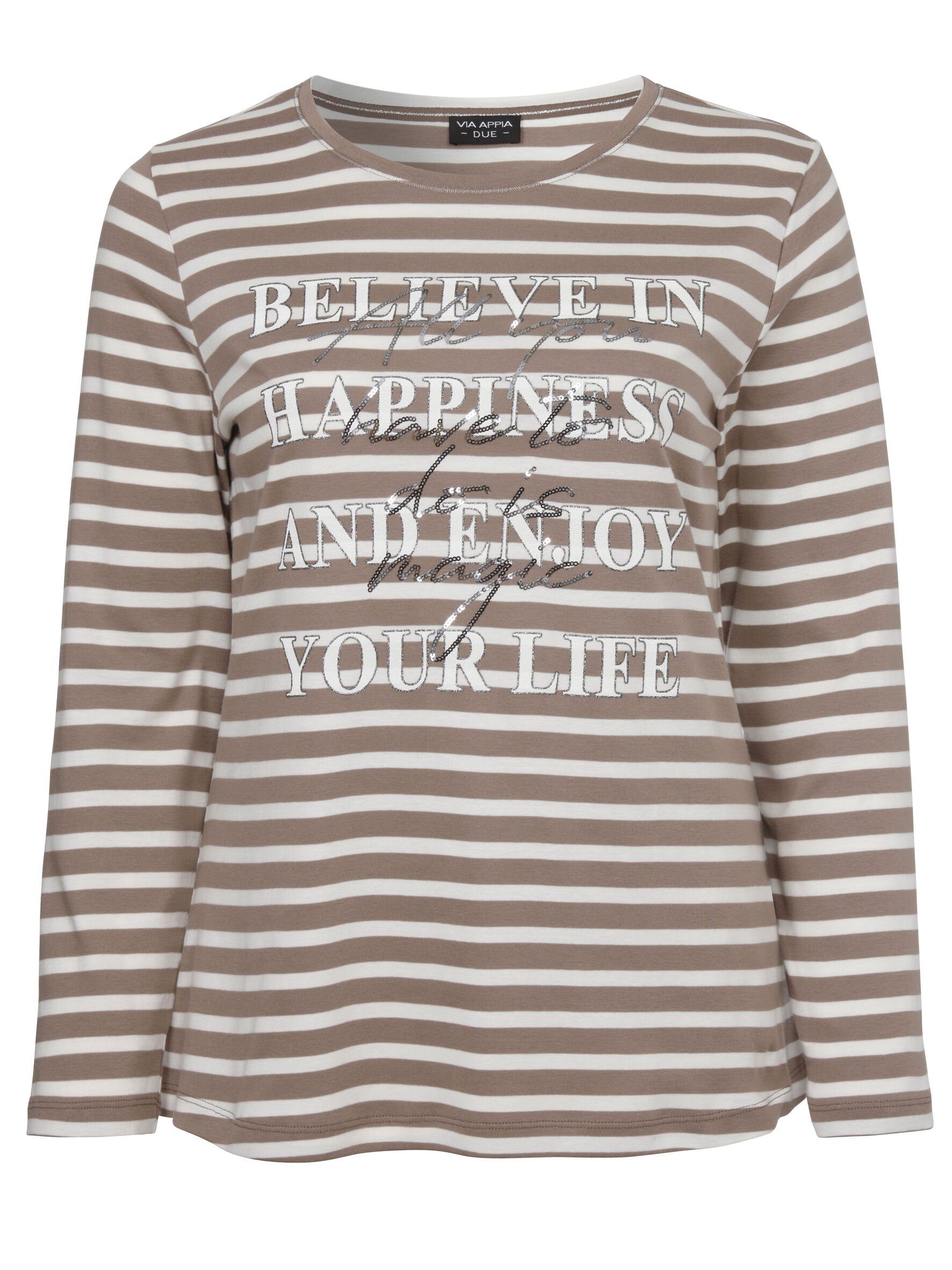 VIA APPIA DUE Langarmshirt Modisches Langarmshirt mit Pailletten (1-tlg) im Streifen-Look