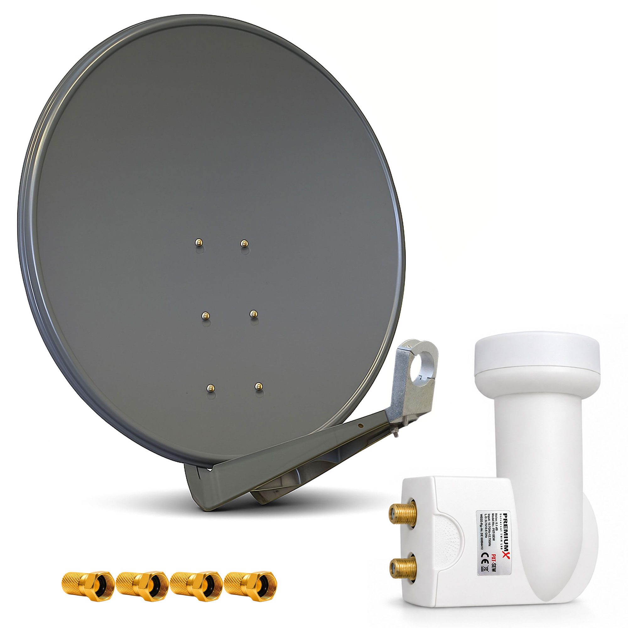 PremiumX DELUXE100 Satellitenantenne 100 cm Alu Anthrazit Twin LNB SAT-Antenne