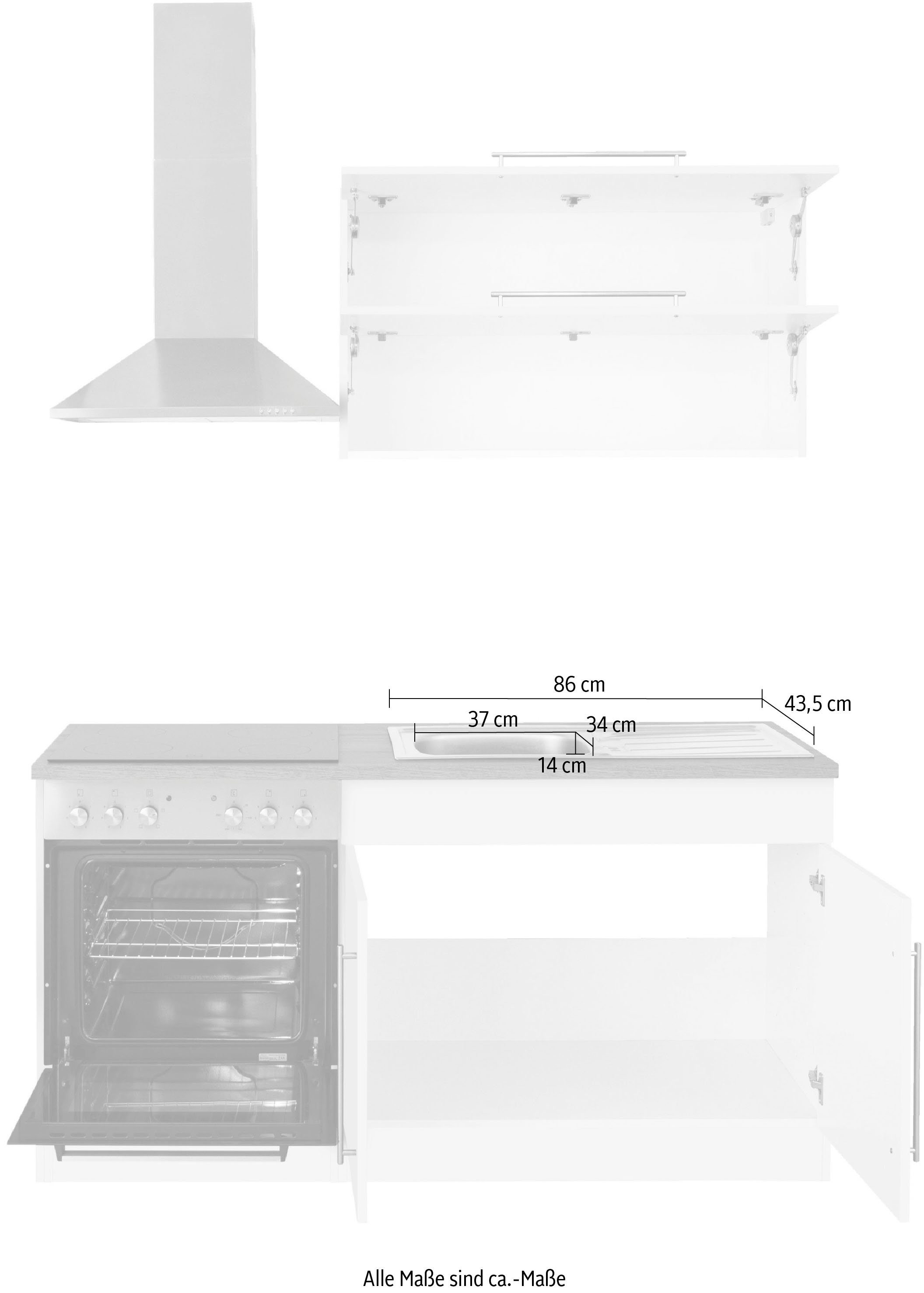 HELD MÖBEL Küchenzeile Samos, weiß/wotaneichefarben Breite E-Geräten, weiß 160 | mit cm