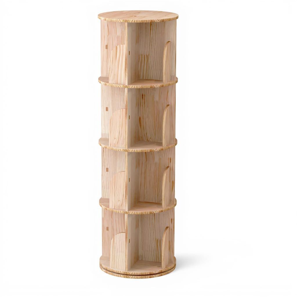 GarveeMore Bücherregal 360 Grad drehendes Bücherregal massives Holz stehendes Regalboden