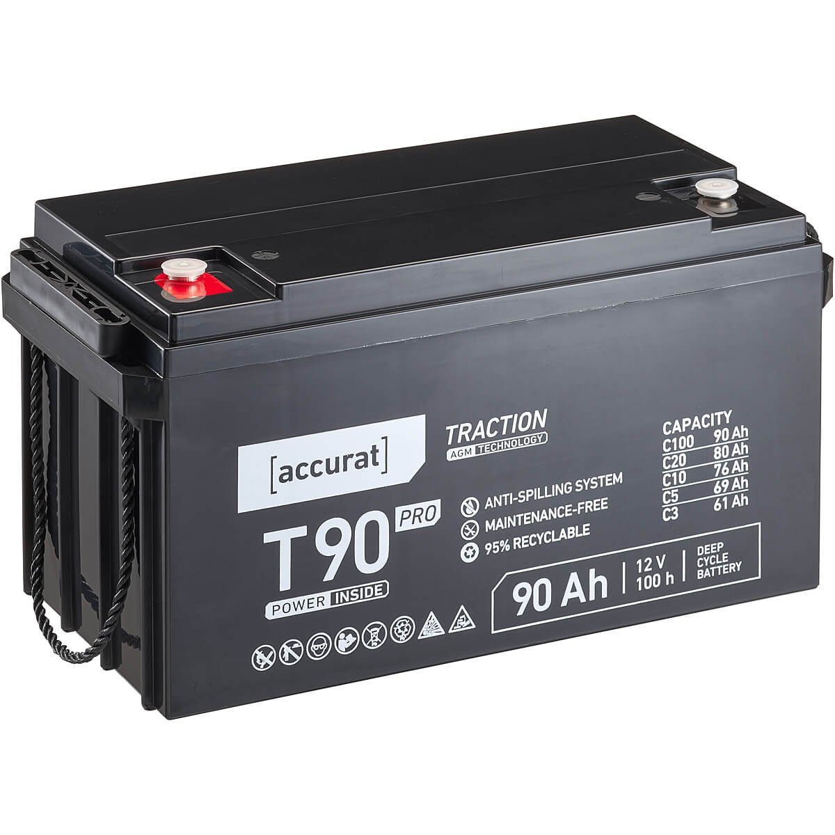 accurat Accurat Traction T90 Pro AGM 12V 90Ah Bleiakku Batterie, (12 V)