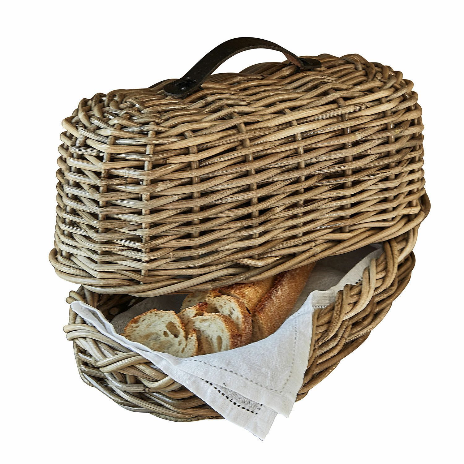 Mirabeau Brotkasten Brotbox Gioialetto braun, Rattan, Rattan (calamus tetradactylus hance), Henkel: 100% Rindsleder (bos taurus domesticus gmelin)