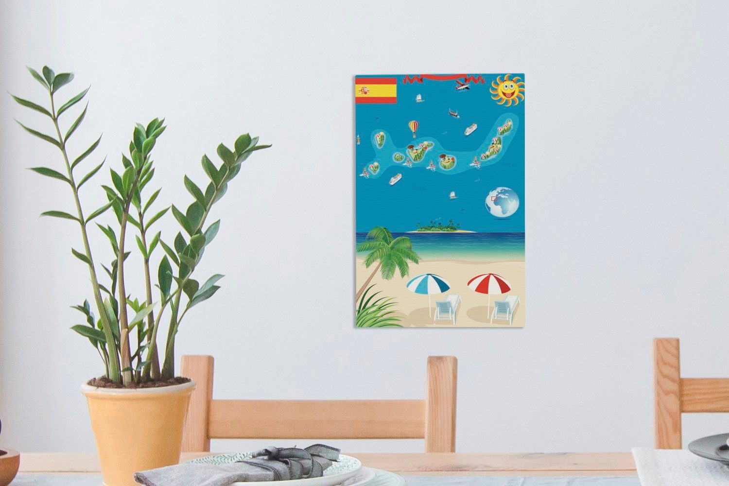 OneMillionCanvasses® Leinwandbild Eine Kanarischen Inseln, und Strandes inkl. der cm Illustration des bespannt St), Gemälde, fertig Leinwandbild Zackenaufhänger, 20x30 (1