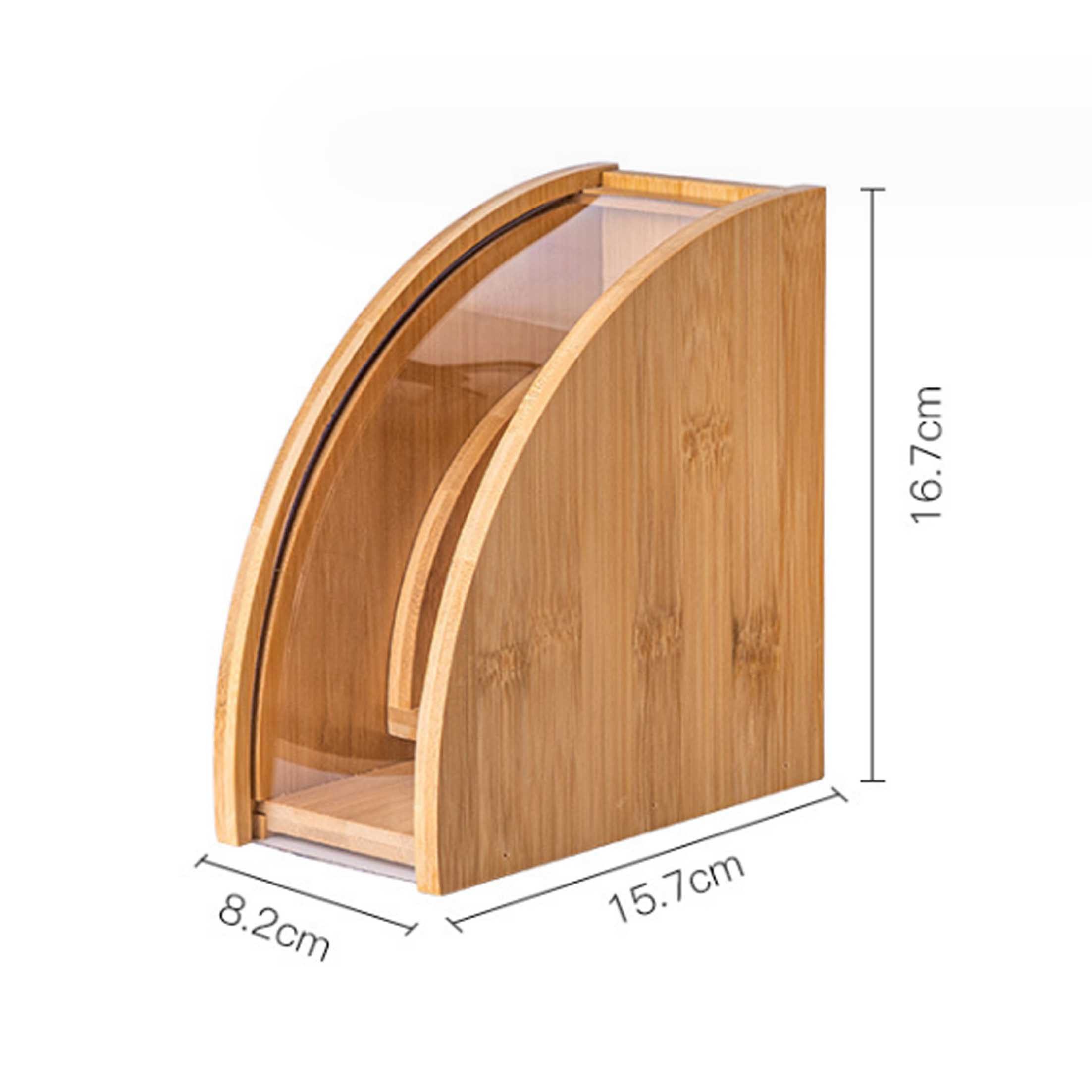 KINSI Papierfilter Kaffeefilter-Behälter mit Wellenschliff, Cafe-Holzaufbewahrungszubehör, Außen aus Holz, 16,7 x 15,7 x 8,2 cm, fächerförmige Aufbewahrungsbox