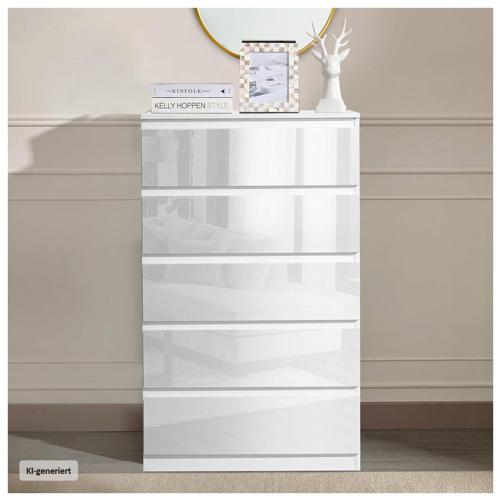 HTI-Living Kommode Kommode Kenji 5 Schubladen Hochglanz Weiß (Stück, 1 St., 1 Kommode), Sideboard