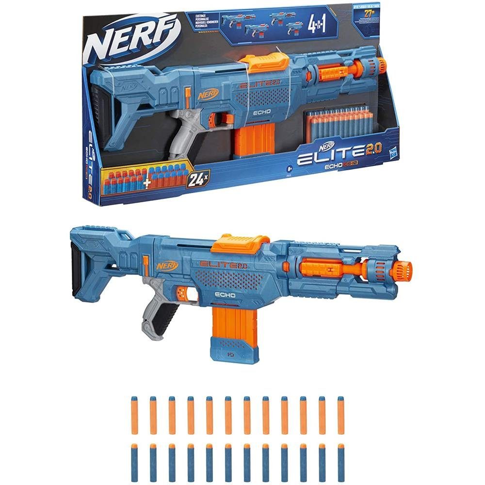 Hasbro Blaster Nerf Elite 2.0 Echo CS-10 24 Nerf Darts, 10-Dart Clip-Magazin abnehmbare Schulterstütze und Laufverlängerung