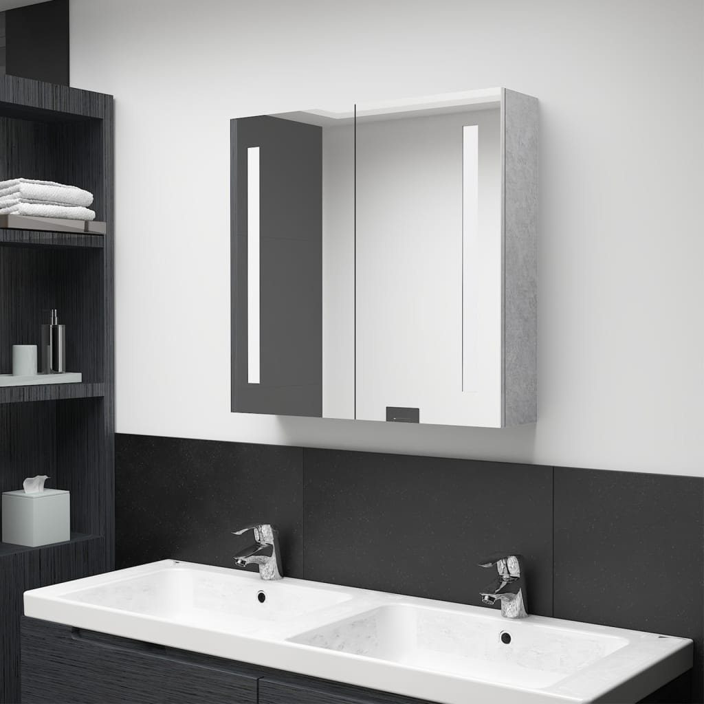 LED-Bad-Spiegelschrank Badezimmerspiegelschrank 62x14x60 (1-St) Betongrau cm vidaXL