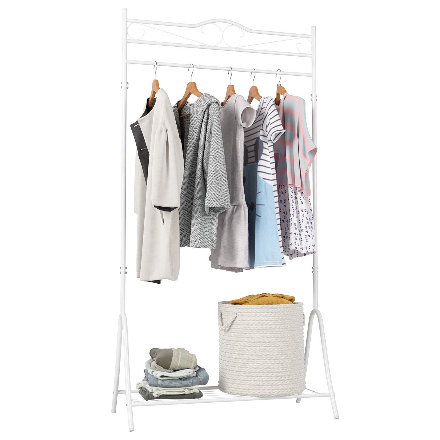 Homfa Kleiderständer, Vintage Garderobenständer, mit Ablage, aus Metall,  Weiß, 176x90x44cm online kaufen | OTTO