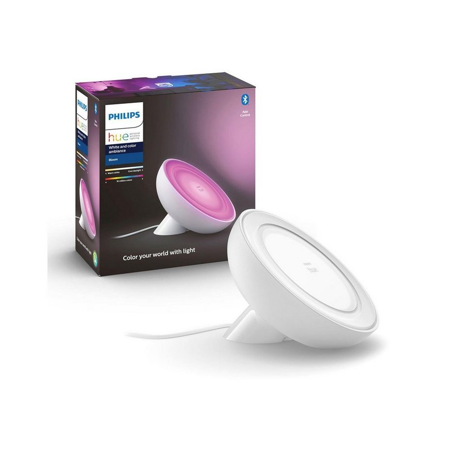 Philips Hue LED Tischleuchte Bloom, Bluetooth, Dimmfunktion, Ein -/Ausschalter, Farbsteuerung, Smart Home, LED fest integriert, Farbwechsler,  Kaltweiß, Neutralweiß, Warmweiß, LED Tischleuchte, weiß, 500 Lumen,  Sofortige Steuerung per Bluetooth