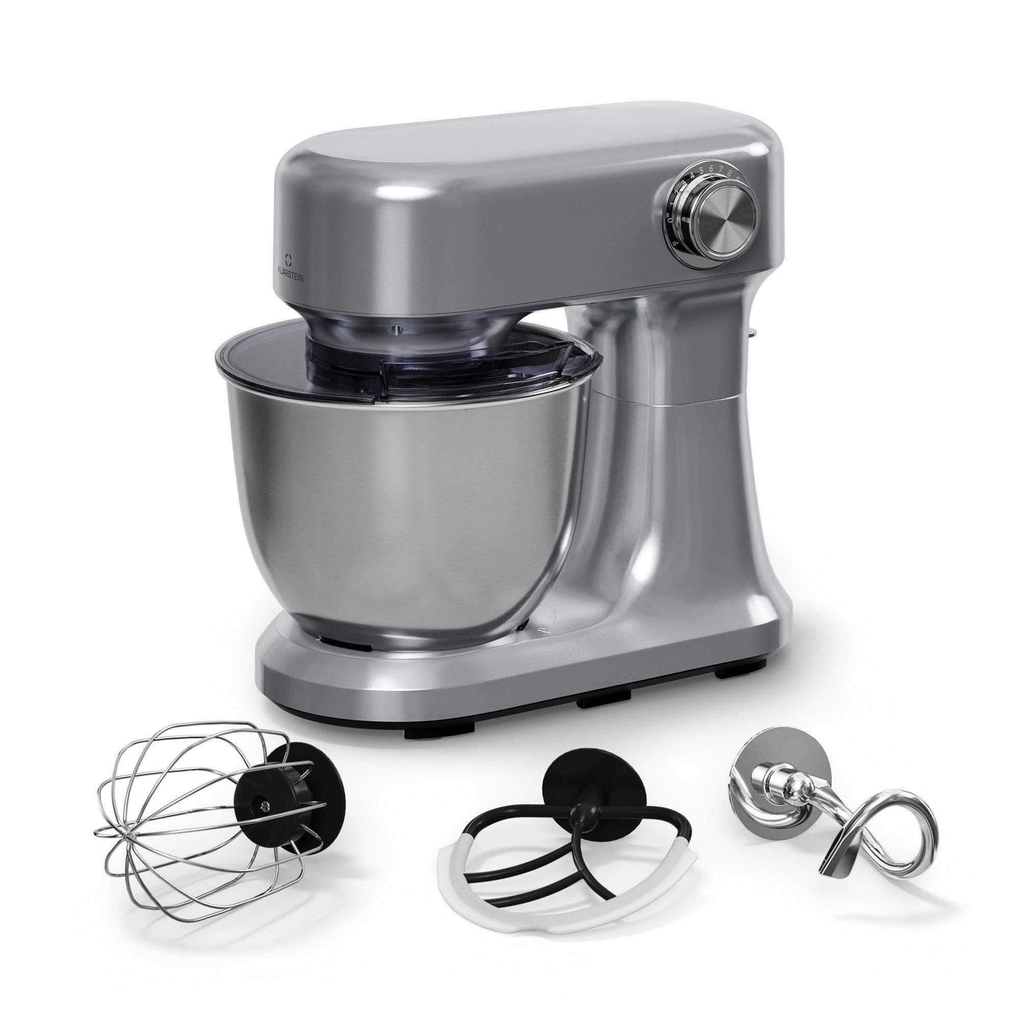 Klarstein Küchenmaschine, 1500 W, 5 l Schüssel, Kompakt Küche maschine 5 L 12 Stufe Pulsfunktion 1500 W Silber