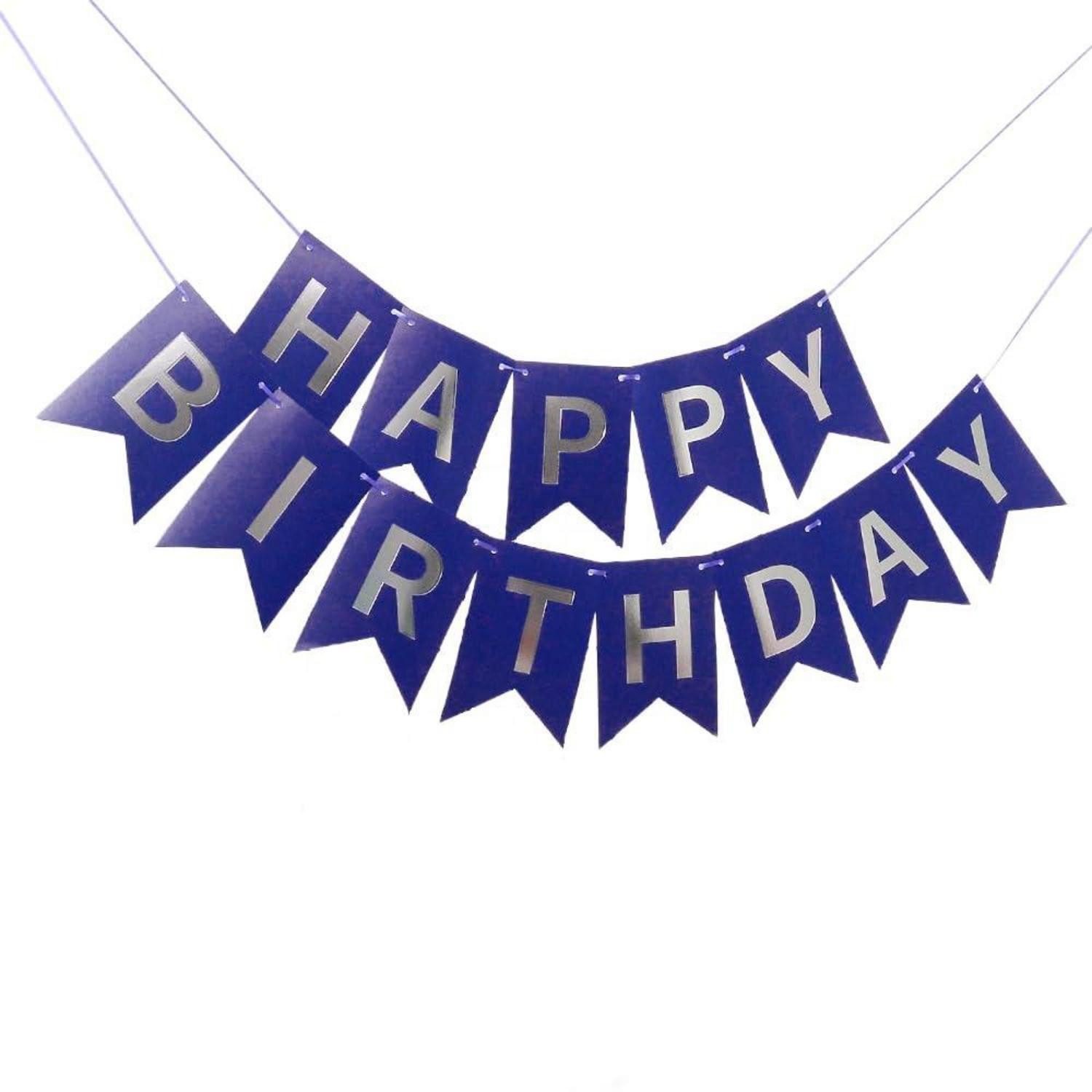LuxusKollektion Wimpelkette Happy Birthday Banner Königsblau Silberfolie
