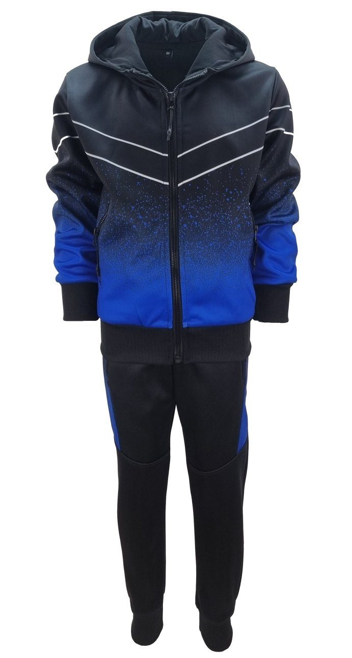 Fashion Boy Trainingsanzug Thermo Trainingsanzug Freizeitanzug Schwarz/Blau + (Set, Jacke JF1137 Jungen/Mädchen Jogginganzug Hose)